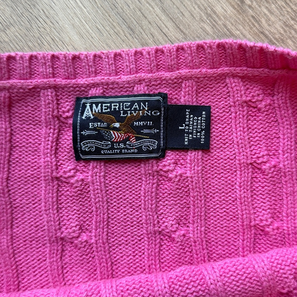 AMERICAN LIVING Long Sleeve Cable Knit Crew Neck Pink Sweater Top - Picture 2 of 4